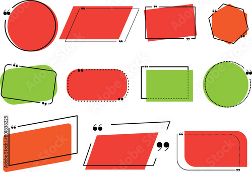 Set of various isolated quote frames. Speech bubbles with quotation marks. Blank text box and quotes. Blog post template. Vector illustration.