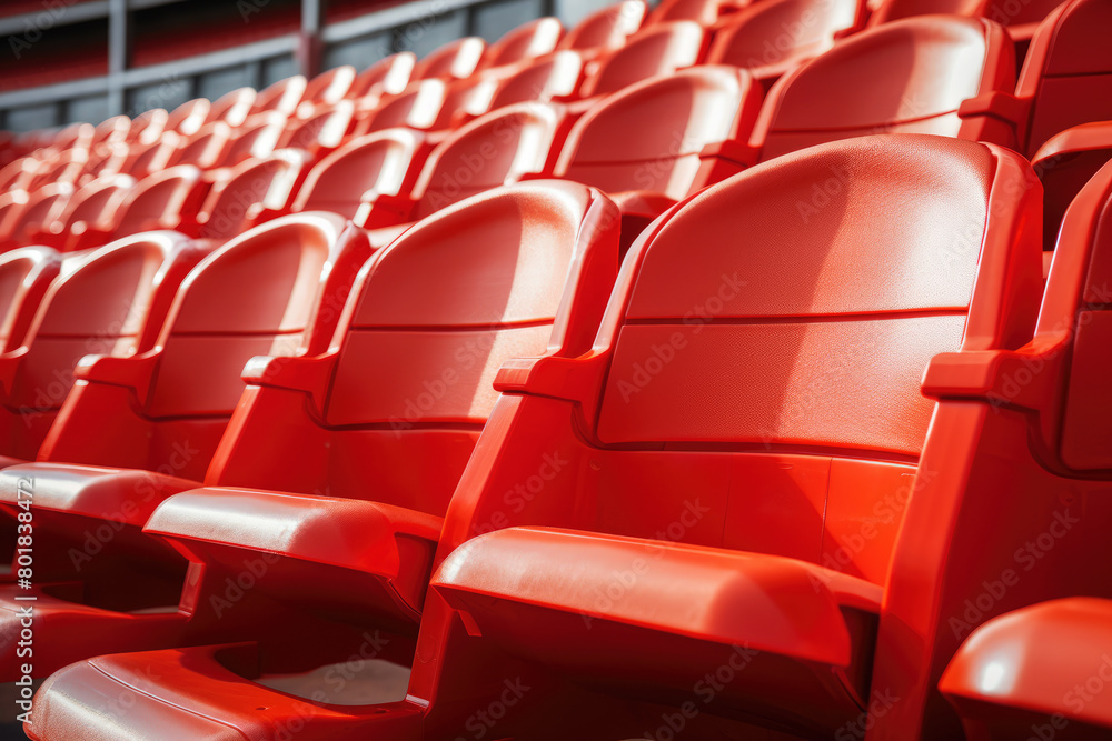 Fototapeta premium generated Illustration vibrant red stadium seats in empty arena.