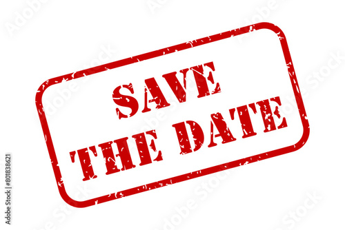 Save the date red stencil lettering for an event invitation as vector stamp