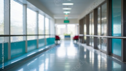 Blur image background of hospital clinic corridor empty hallway glass window ceiling door healthcare © VistaVisions