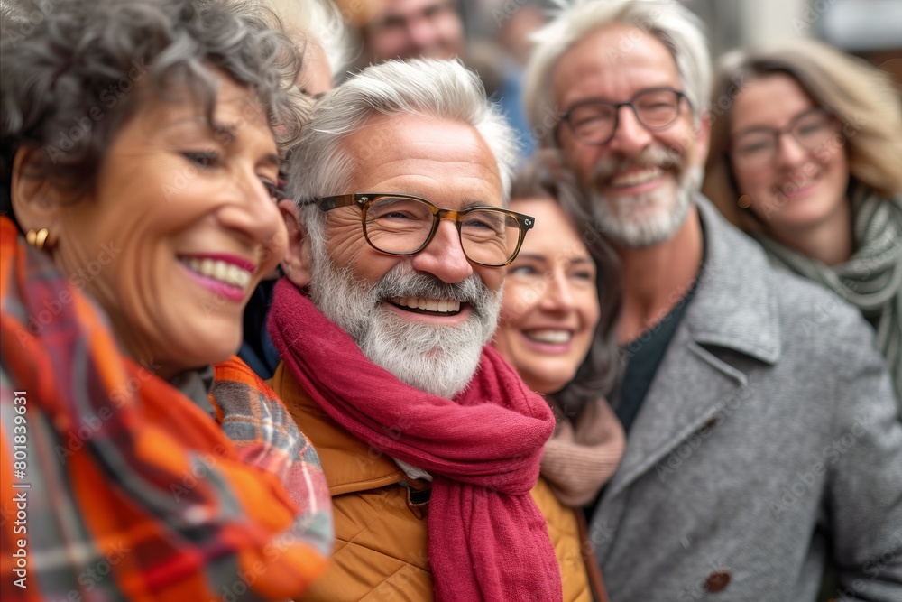 Portrait of a smiling senior couple with friends in the background. Portrait of a smiling senior couple with friends in the background.