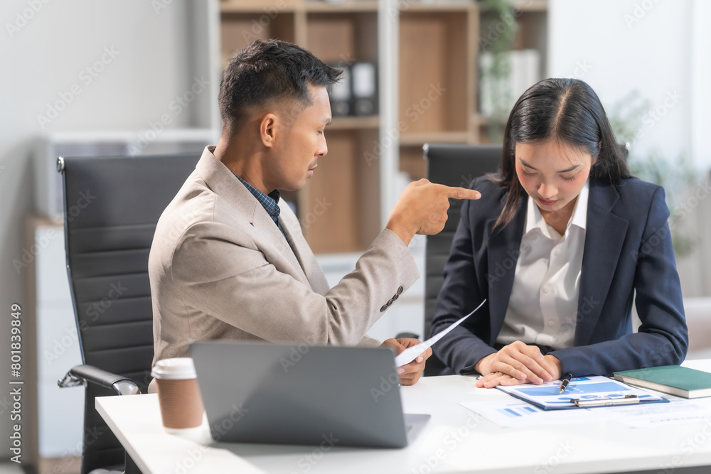 Asian businesswoman and businessman facing workplace challenges. From age diversity to handling mistakes and consequences like bankruptcy, emphasizing accountability, and learning from errors. Asian businesswoman and businessman facing workplace challenges. From age diversity to handling mistakes and consequences like bankruptcy, emphasizing accountability, and learning from errors.