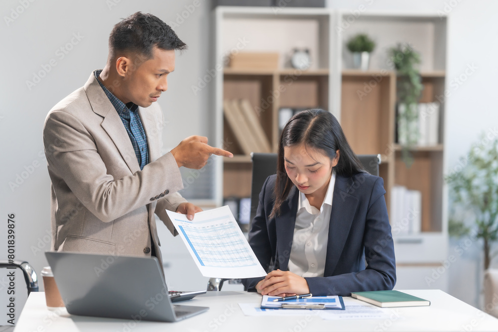 Asian businesswoman and businessman facing workplace challenges. From age diversity to handling mistakes and consequences like bankruptcy, emphasizing accountability, and learning from errors. Asian businesswoman and businessman facing workplace challenges. From age diversity to handling mistakes and consequences like bankruptcy, emphasizing accountability, and learning from errors.