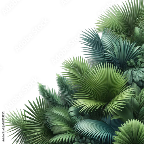 Realistic palm leaves shrubs corner on transparent backgrounds