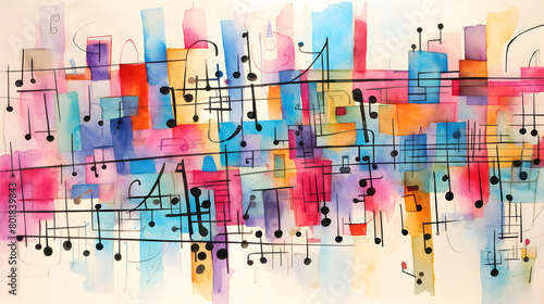 Digital retro music notation painting abstract geometric pattern graphics poster background photo