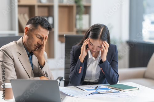 Tableau sur toile Asian businesswoman and businessman facing workplace challenges