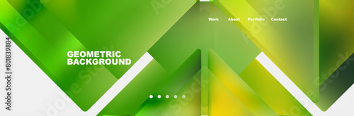 A waterlike geometric background with green and yellow triangles resembling terrestrial plants and grass on a white canvas, creating a symmetrical pattern in macro photography