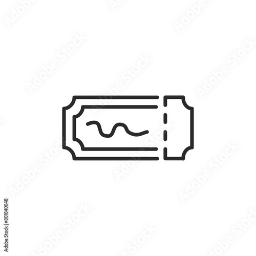 Icon representing an admission ticket, commonly used for access to events such as movies, concerts, and performances. Suitable for use in event-related applications and designs. Vector illustration