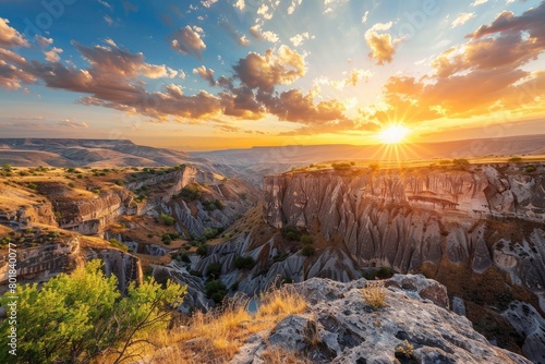 canyon view in summer. Colorful canyon landscape at sunset. nature scenery in the canyon. amazing nature background. summer landscape in nature. Tasyaran canyon travel - generative ai
