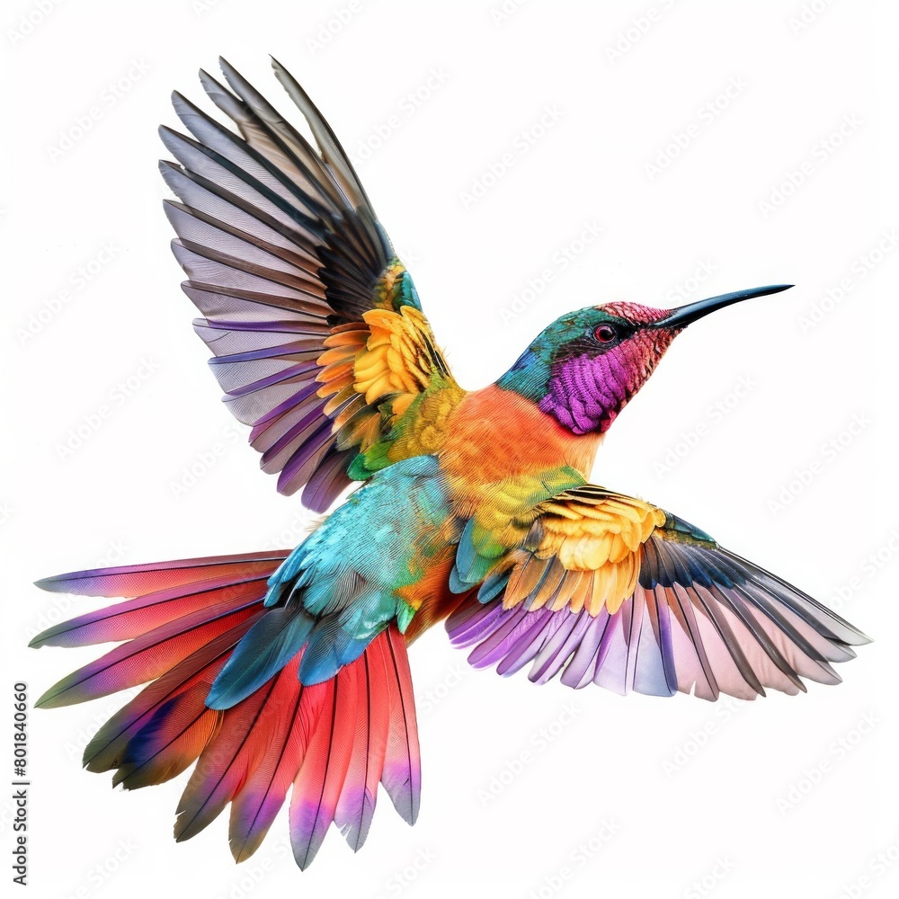 A colorful bird with a long beak flies through the air