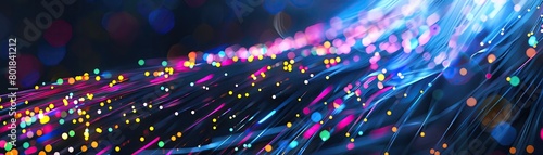 Close up of a fiberoptic communication hub pulsing with colorful signals in a smart city network