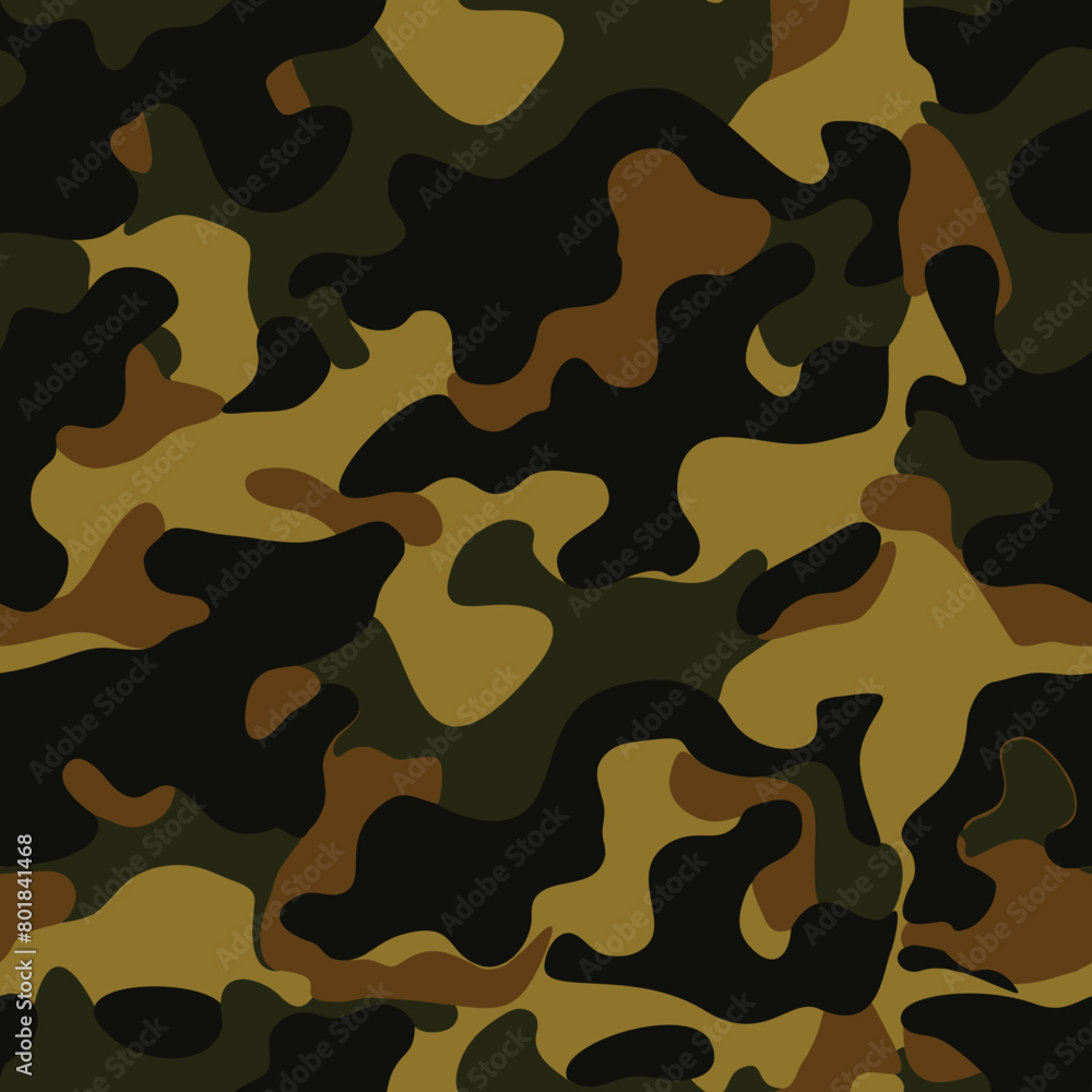 Fototapeta premium Army camouflage pattern, seamless background, classic forest print, hunting design