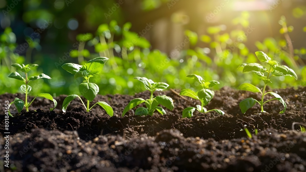 Planting herbs in fertile soil on a sunny day fresh green plants . Concept Gardening, Planting, Herbs, Fresh Green Plants, Sunny Day Planting herbs in fertile soil on a sunny day fresh green plants . Concept Gardening, Planting, Herbs, Fresh Green Plants, Sunny Day