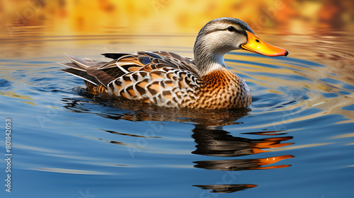 Gray duck on the pond in autumn nature beauty picturesque background 