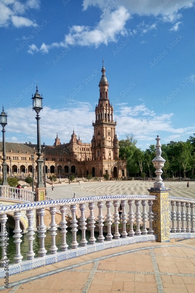 Plaza de Espana (Spain square) in Seville, Andalusia, Spain. Panoramic view of old city Sevilla, Andalucia