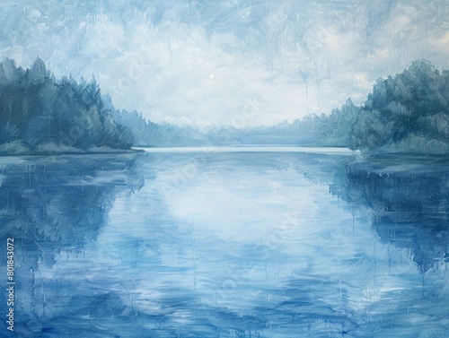 Calm waters in shades of blue mirror the serenity of a peaceful lakeside scene 