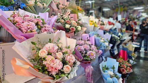 fresh flower bouquet line up in flower shop, rose, 
