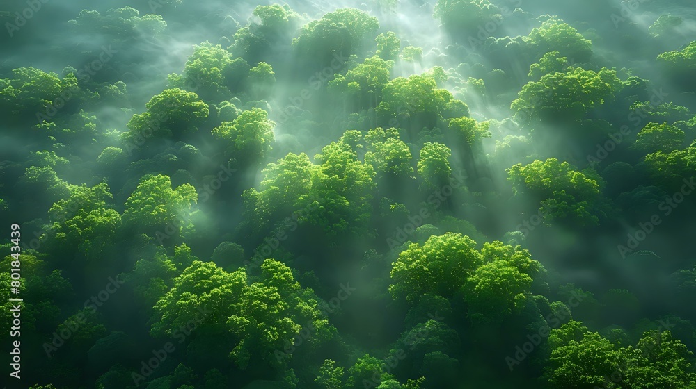 Aerial View of Ethereal Forest: Misty Plumes and Shadow Play Aerial View of Ethereal Forest: Misty Plumes and Shadow Play