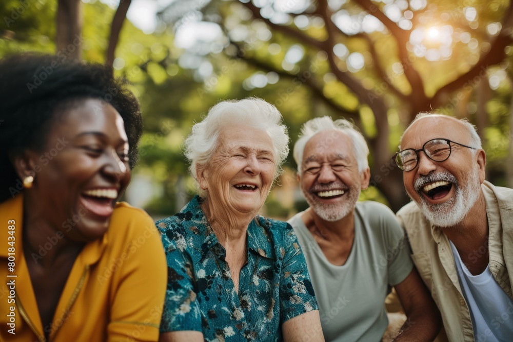 Group of senior friends having fun together in the park. They are laughing and smiling. Group of senior friends having fun together in the park. They are laughing and smiling.