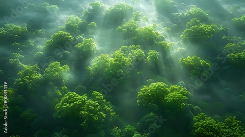 Aerial View of Ethereal Forest: Misty Plumes and Shadow Play