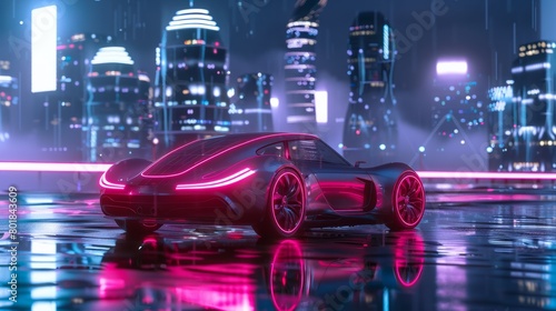 EV electric car system.futuristic car in night with morden light smart city.ai generated images hyper realistic  photo