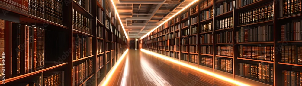 A library where books emit soft electric pulses to guide readers to their requested genres, illuminating shelves as they pass