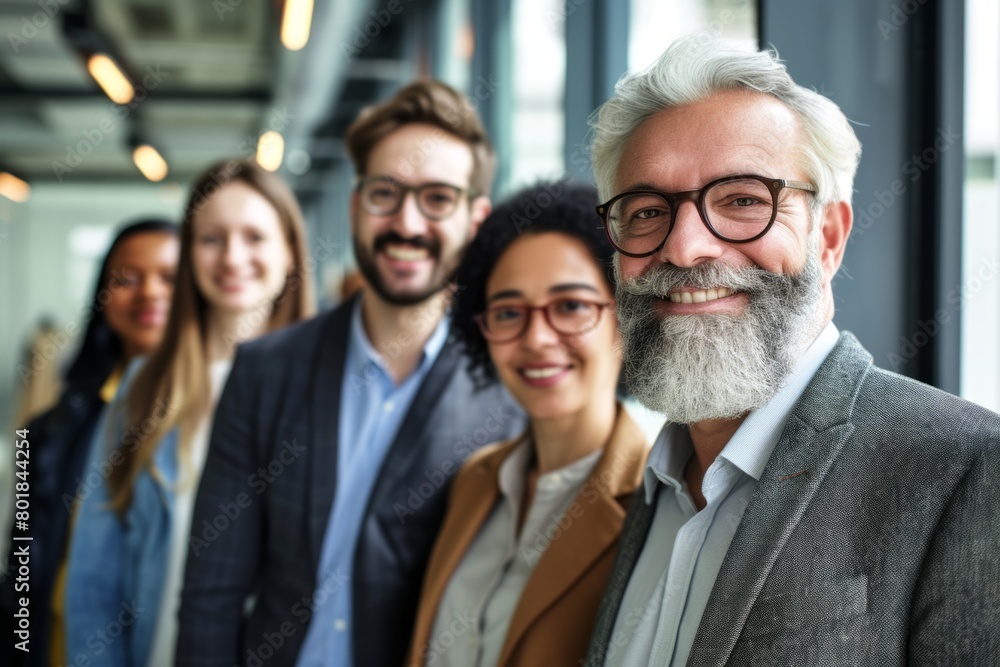 Portrait of a smiling senior businessman with his team in the background Portrait of a smiling senior businessman with his team in the background