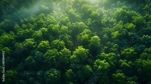Aerial View of Tranquil Forest Canopy  Untouched and Pure Realm