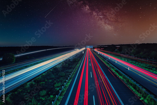 Langzeitbelichtung - Autobahn - Strasse - Traffic - Travel - Background - Line - Ecology - Highway - Long Exposure - Motorway - Night Traffic - Light Trails - High quality photo	