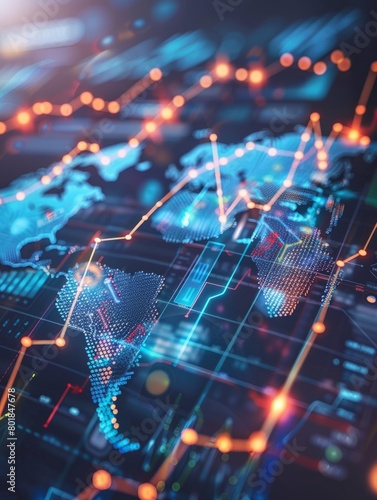 Business and economic growth on global business network, Data analysis of financial and banking hyper realistic 