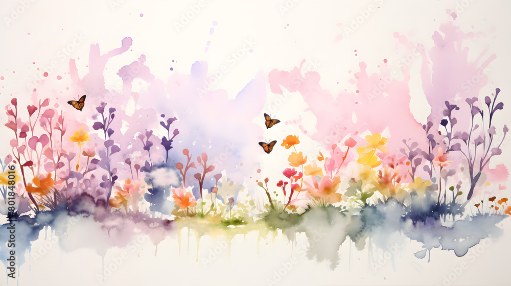 Digital watercolor natural spring landscape abstract graphic poster web page PPT background