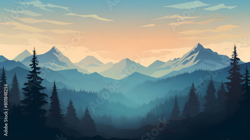 Mountain Majesty, Mountain Silhouettes, Realistic Mountains Landscape. Vector Background photo