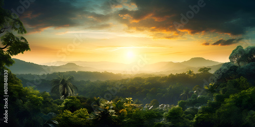Scrub Forest At Sunrise Heights A Fantasy Landscape Painting background
 photo