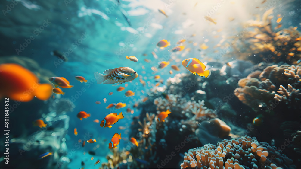 Naklejka premium Beautiful and fantastic background image in the blue sea