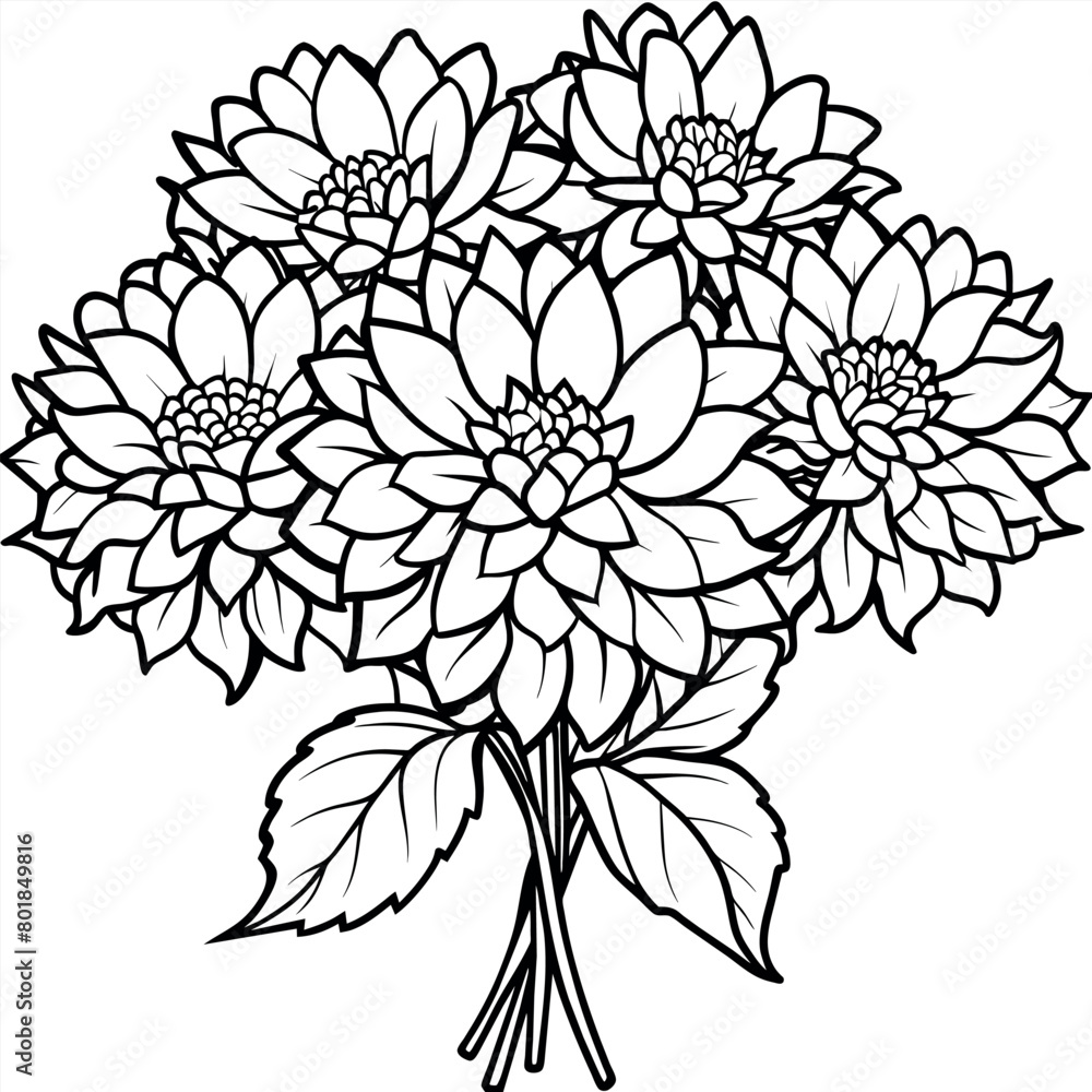 Fototapeta premium Chrysanthemum Flower Bouquet outline illustration coloring book page design, Chrysanthemum Flower Bouquet black and white line art drawing coloring book pages for children and adults