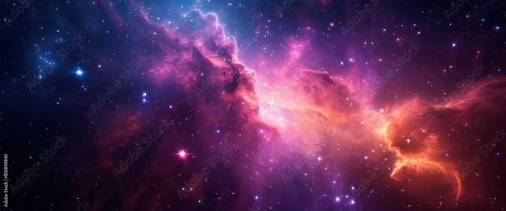 Fototapeta premium Colorful space galaxy cloud nebula. Stary night cosmos. Universe science astronomy. Supernova background