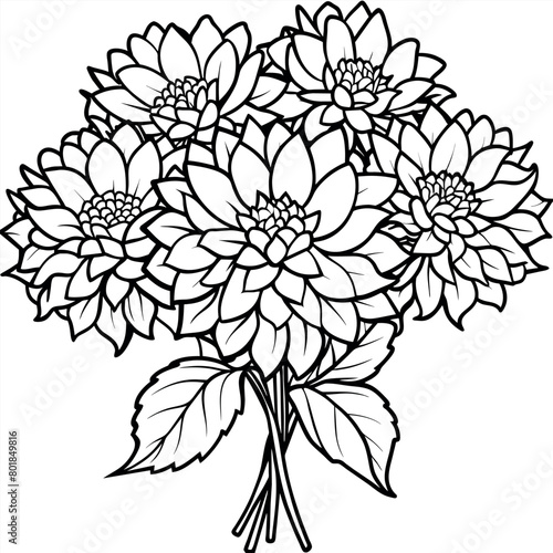 Chrysanthemum Flower Bouquet outline illustration coloring book page design, Chrysanthemum Flower Bouquet black and white line art drawing coloring book pages for children and adults