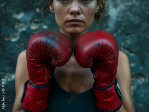 Woman Wearing Red Boxing Gloves  © Business Pics
