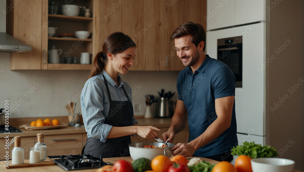 © Mohiminul - couple cooking together in kitchen © Mohiminul - couple cooking together in kitchen