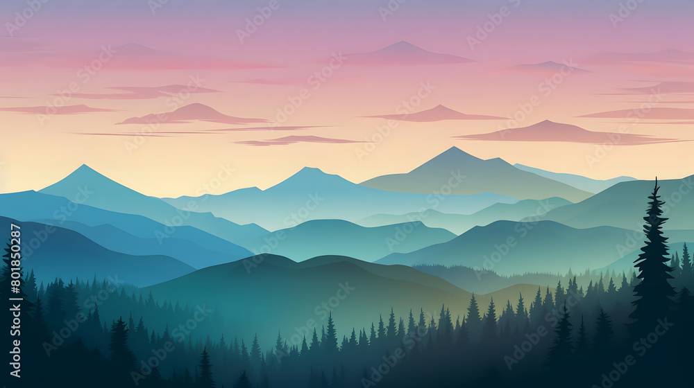Sunrise Symphony, Realistic Mountain Scene, Realistic Mountains Landscape. Vector Background
