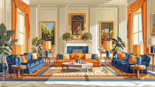Luxury Living Room Luxurious Decor: An illustration featuring luxurious decor elements in a luxury living room