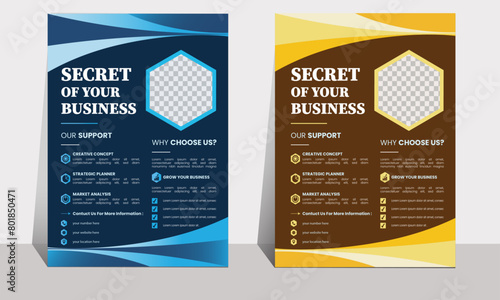 Corporate creative business flyer pamphlet design set with multiple color variation. victor illustration pamphlet design in A4 size. Advertisement, corporate, business flyer set. 