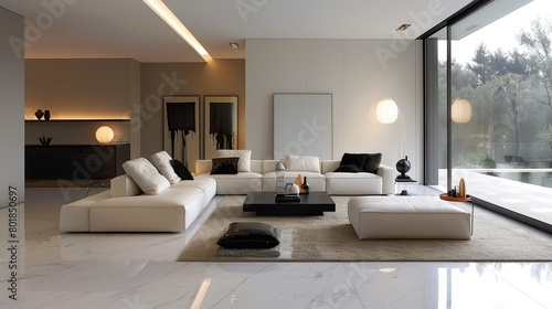 Minimalist Living Room Simple Furnishings  A photo showcasing a minimalist living room with simple furnishings