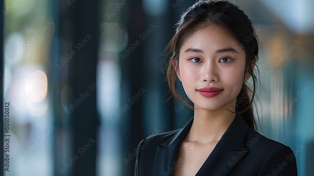 Obraz premium Portrait of a beautiful young Asian businesswoman at the company. Image of beautiful girl. copy space for text.