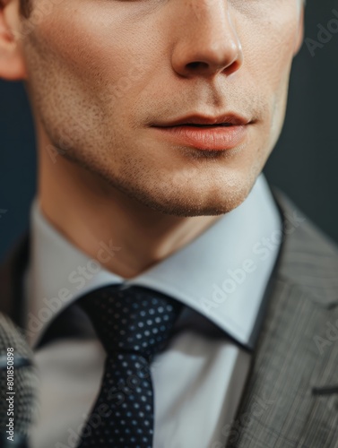 Close-Up: Caucasian Male Representative Speaking at Economic Conference. Businessman Gives an Interview. The Head of the Company and His Representatives at the Hearing. hyper realistic 