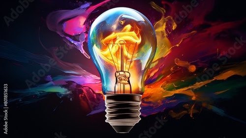 A light bulb surrounded by swirling brushstrokes of vibrant colors, representing the inspiration and energy of art.