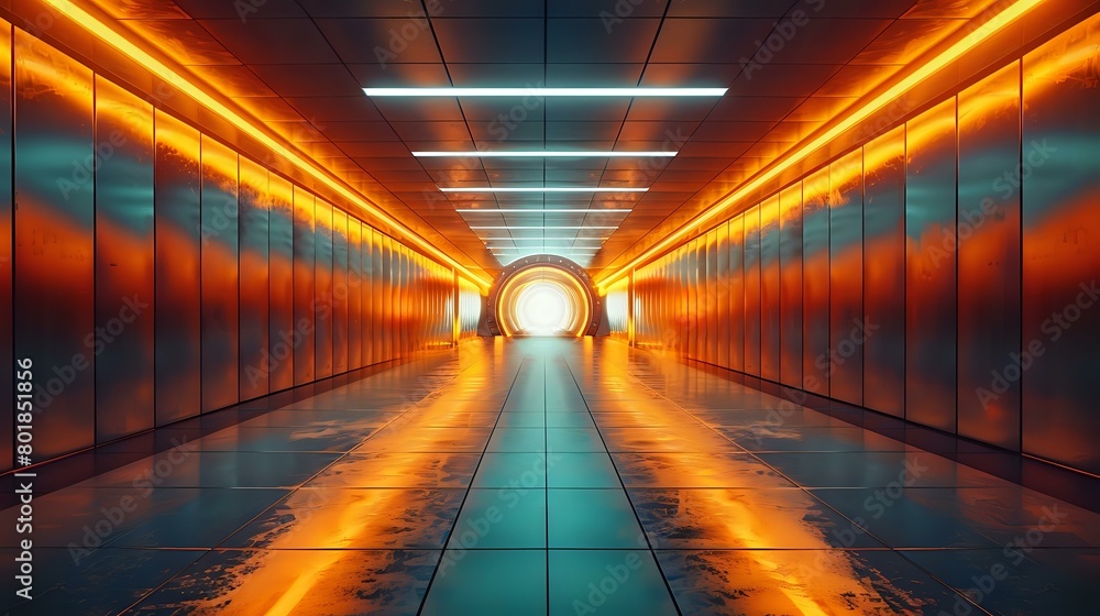 Futuristic Space Passage with Sharp Lines and Warm Lighting