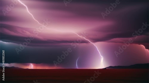 Sky ablaze with lightning at night, casting a dramatic glow over the horizon. Night Sky Electric Flash photo