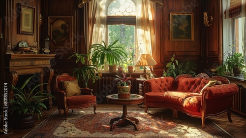 Vintage Living Room Cozy Atmosphere: A photo showcasing a vintage living room with a cozy atmosphere