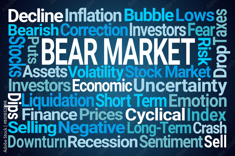 Bear Market Word Cloud on Blue Background Bear Market Word Cloud on Blue Background